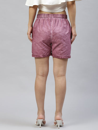 Women Purple Dyed Cotton Shorts - RueCollections
